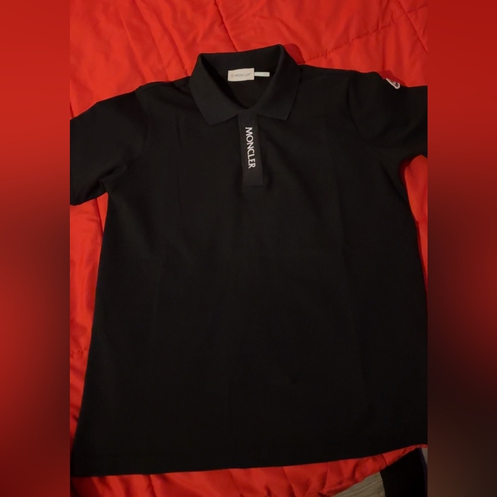 Moncler Black Polo with Logo Detail